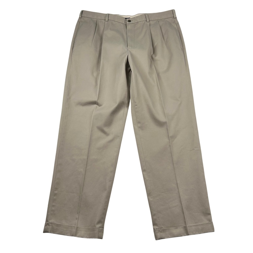 Brooks Brothers Pants Mens 40x32 Advantage Chino Elliot Khaki Pleated Cuffed Tan
